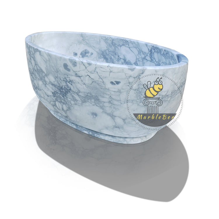 Gray Marble Freestanding Bathtub: Hand-Carved Luxury from One-Piece Marble Block