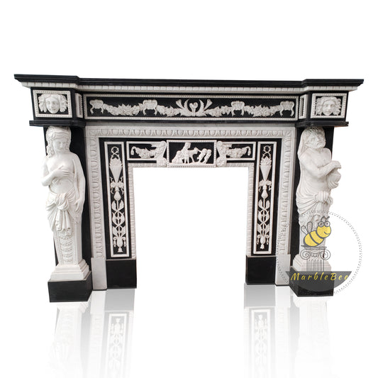 Luxury Property Investment Fireplace – White and Black Mix-Colored Marble Surround