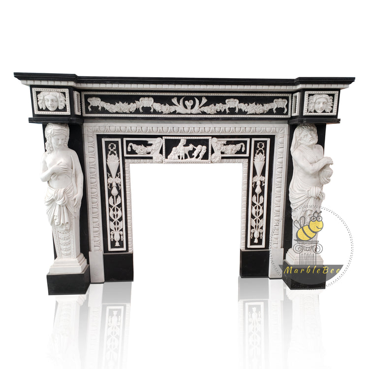 Luxury Property Investment Fireplace – White and Black Mix-Colored Marble Surround