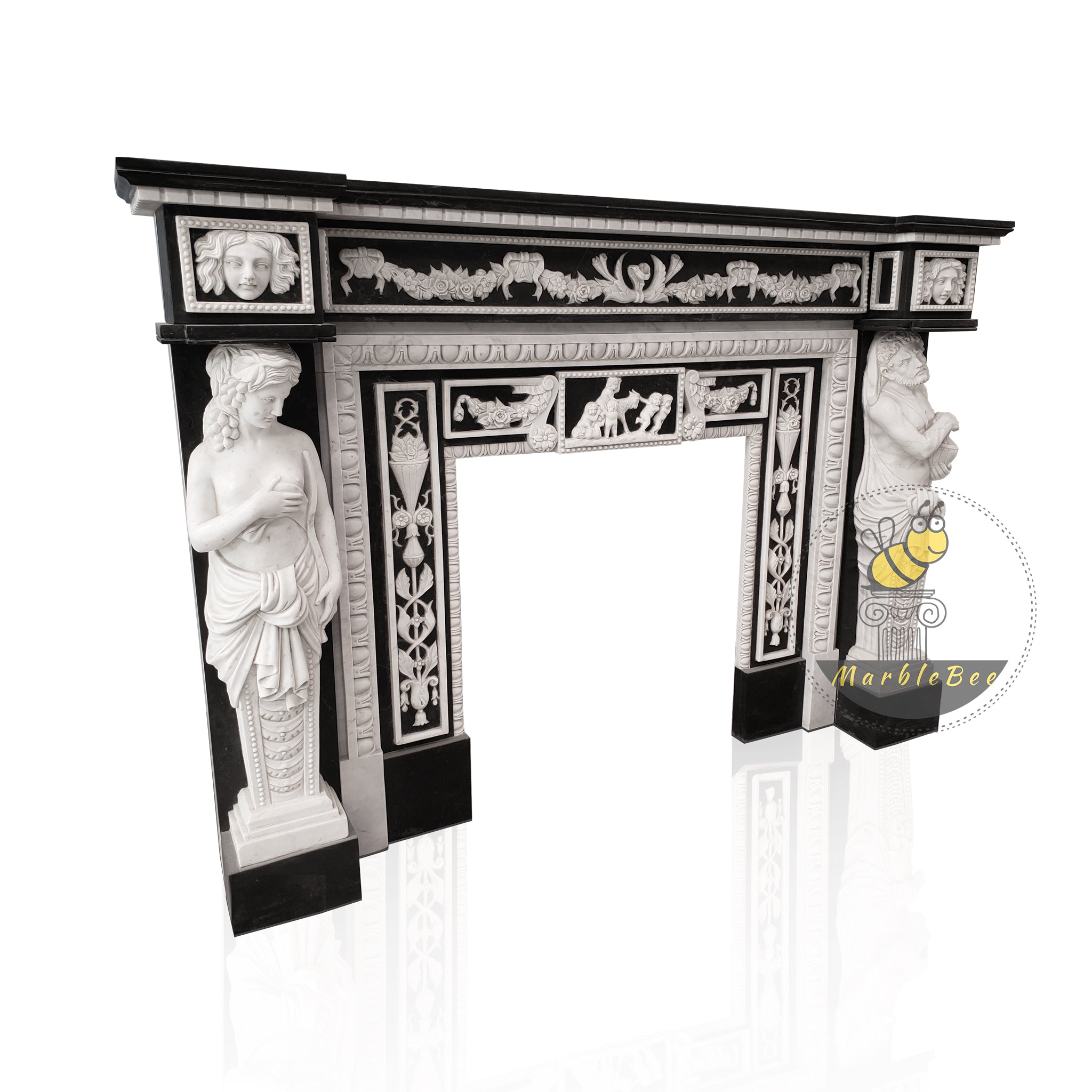 White and Black Marble Fireplace Surr...