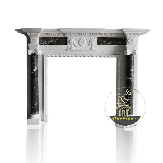 White Marble Fireplace Mantel with Black Marble Column Legs