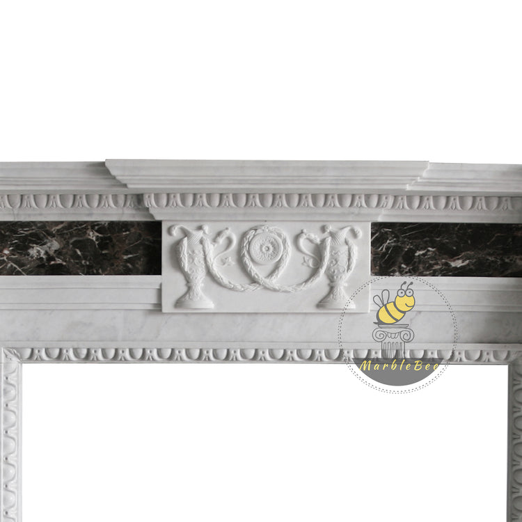 White Marble Fireplace Mantel with Black Marble Column Legs