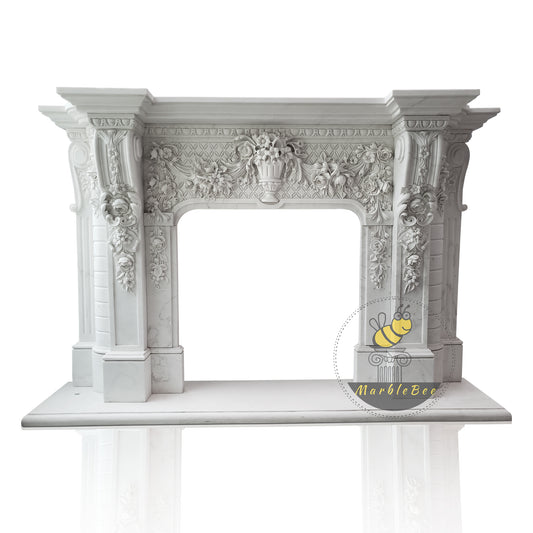 Hand Carved Beijing Victorian Style White Marble Fireplace