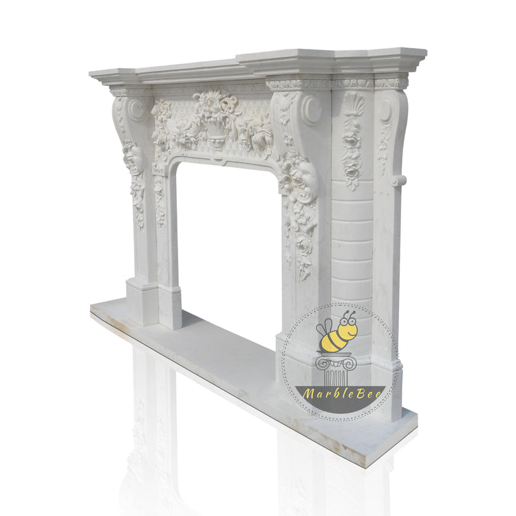 Hand Carved Beijing Victorian Style White Marble Fireplace