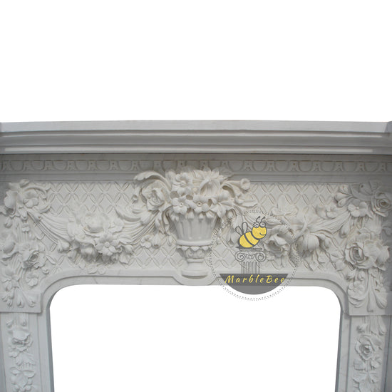 Hand Carved Beijing Victorian Style White Marble Fireplace