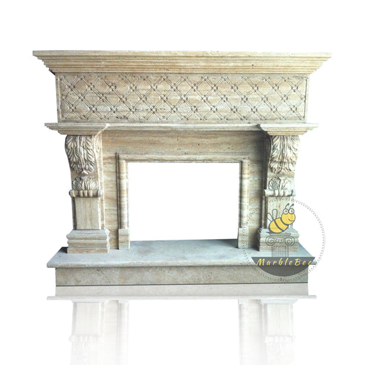 Hand Carved Travertine Fireplace Mantel 