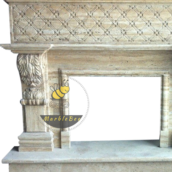 Hand Carved Travertine Fireplace Mantel 