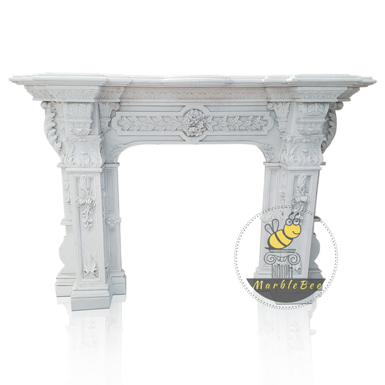 Elegant Victorian White Marble Fireplace Mantel