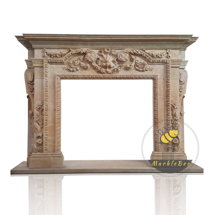 Hand Carved Pink Marble Fireplace Mantel