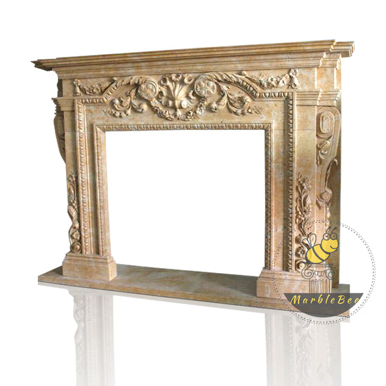 Hand Carved Pink Marble Fireplace Mantel