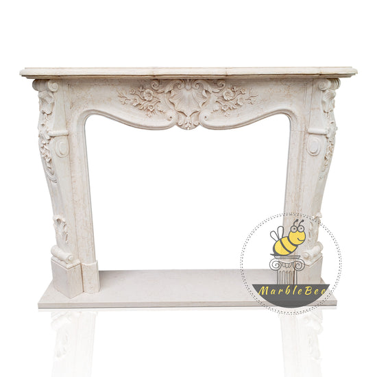 Marble fireplace mantel in White marble on sale