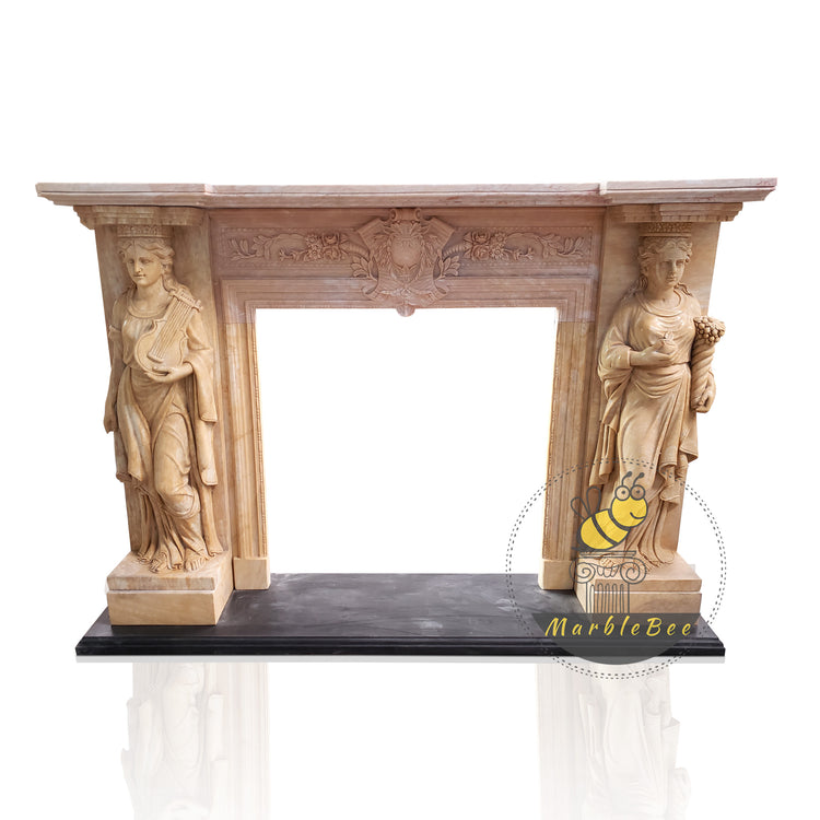 Fireplace mantel with female statues made of marble