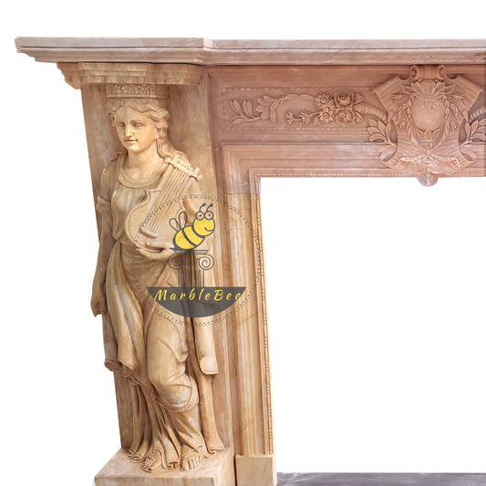 Fireplace mantel with female statues made of marble