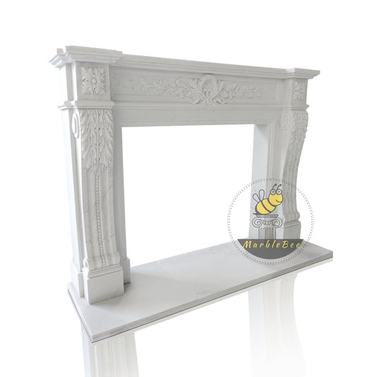 French Vintage Gothic Marble Fireplace Surround