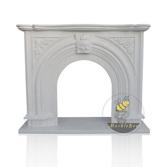 Elegant French White Marble Parisian Fireplace Mantel