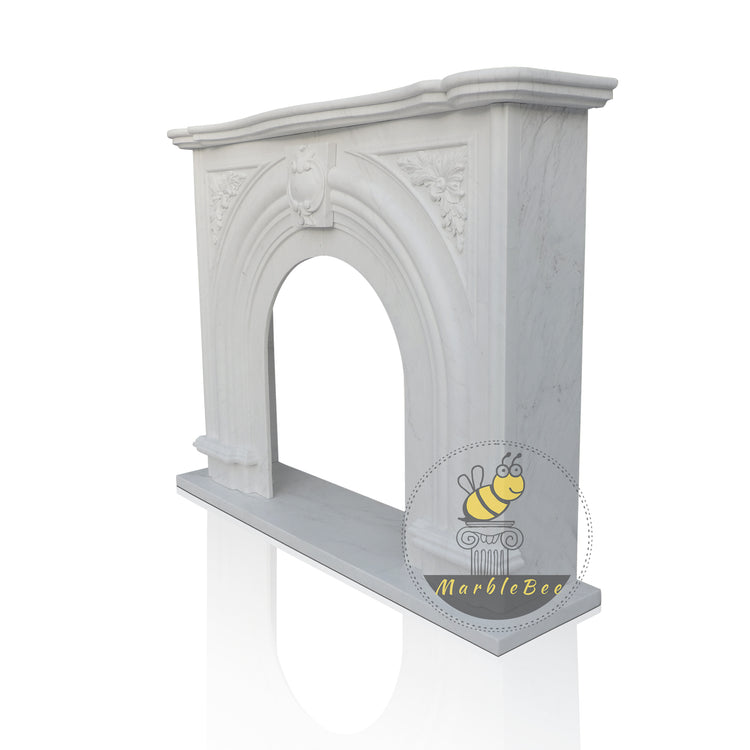 Elegant French White Marble Parisian Fireplace Mantel