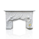 White Marble Fireplace Unique Hand Carved  with Two Female Figures Lifting Curtain