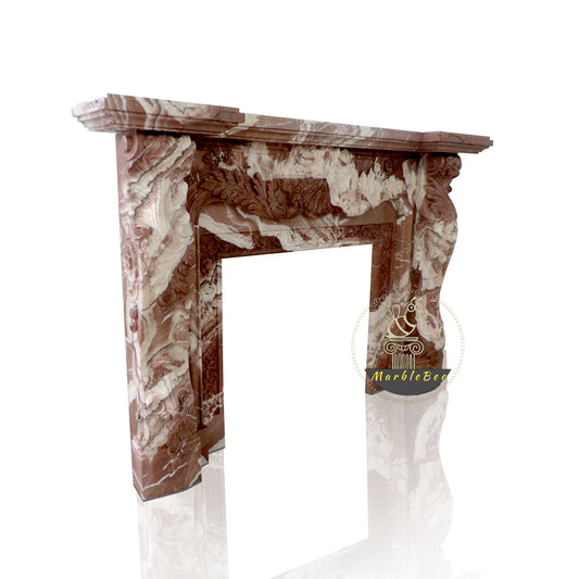 White Patterned Bright Red Marble Fireplace Surround Ideal For Traditional Home