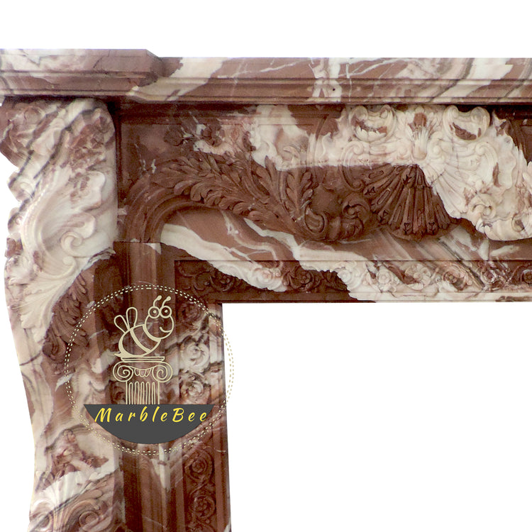 White Patterned Bright Red Marble Fireplace Surround Ideal For Traditional Home