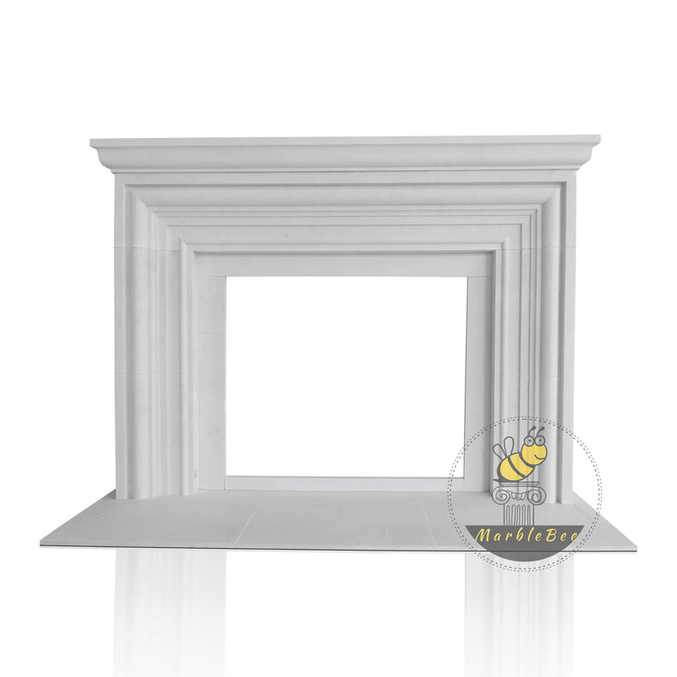 Simple Curved White Marble English Style Fireplace Surround with Custom Firebox Opening