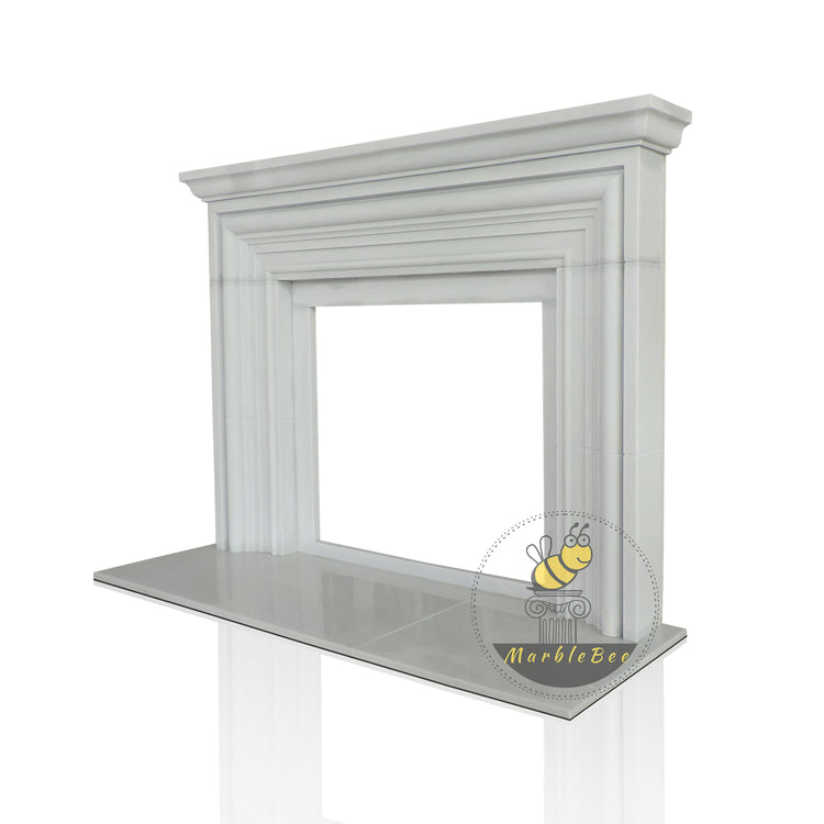 Simple Curved White Marble English Style Fireplace Surround with Custom Firebox Opening