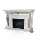 White Marble Fireplace Mantel -Neoclassical with Pietra Dura Inlay