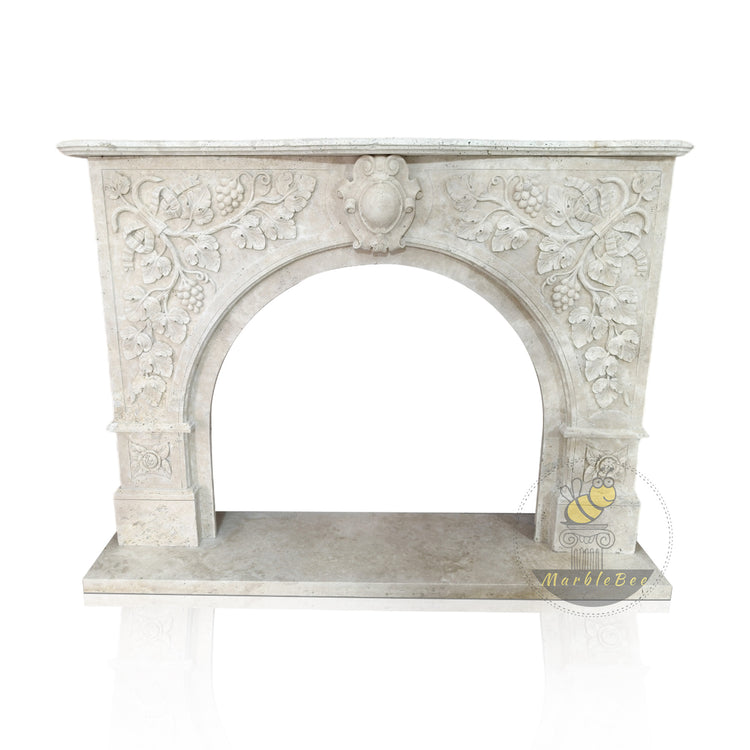 Travertine Marble Mantel Piece arched opening Tuscan style