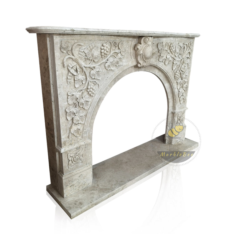 Travertine Marble Mantel Piece arched opening Tuscan style