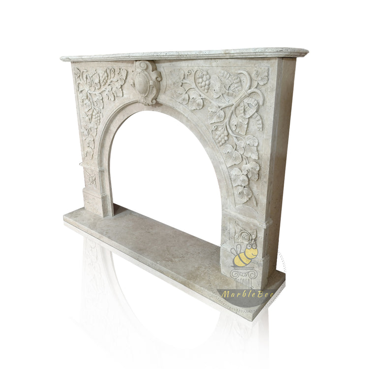 Travertine Marble Mantel Piece arched opening Tuscan style