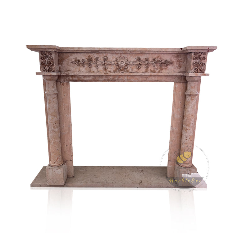 Classical Light Brown Limestone Fireplace Surround