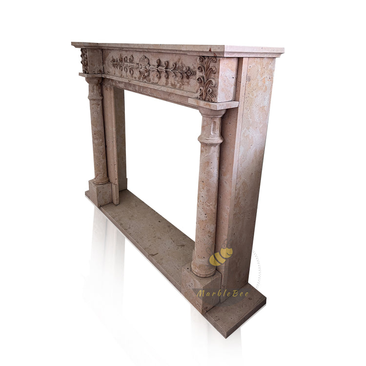 Classical Light Brown Limestone Fireplace Surround