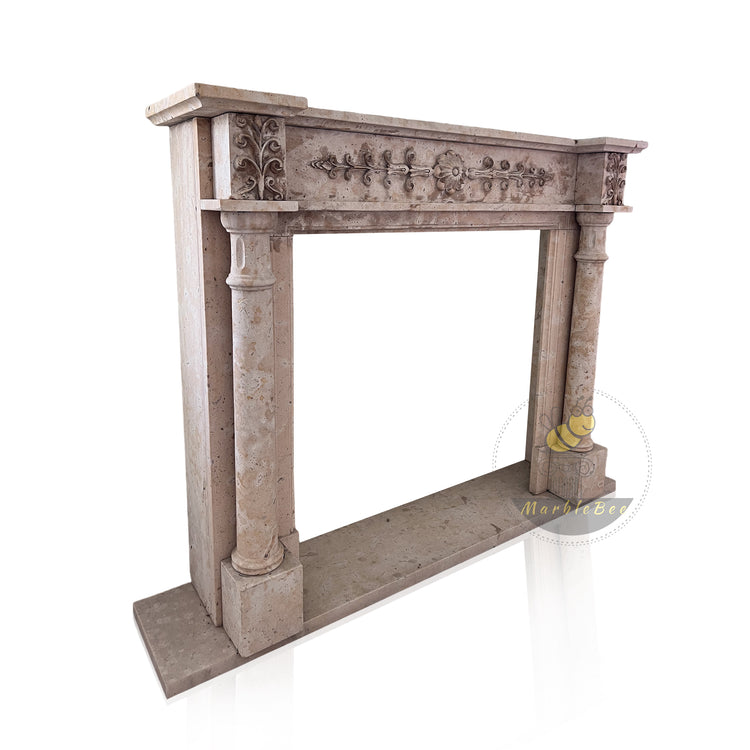 Classical Light Brown Limestone Fireplace Surround