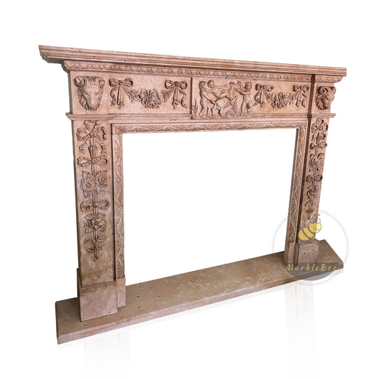 Classical Light Brown Limestone Renaissance Revival Marble Fireplace Mantel