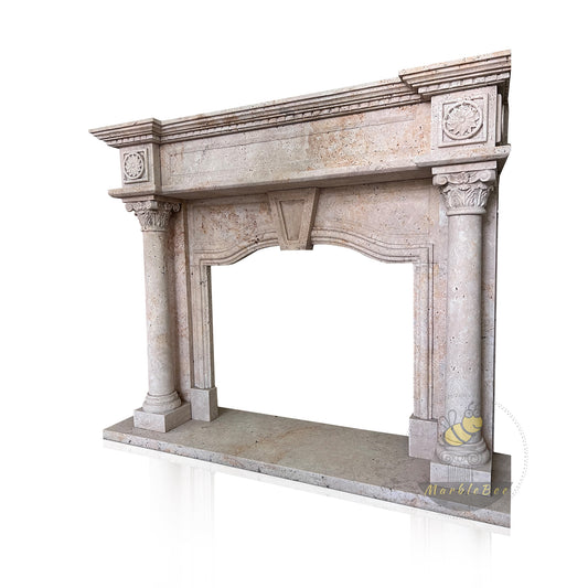 White Travertine Stone Facing For Fireplace