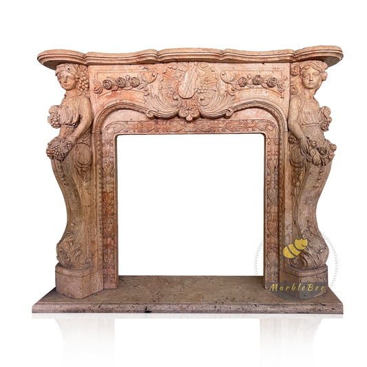 Travertine marble fireplace mantel