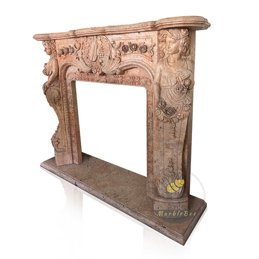 Travertine marble fireplace mantel