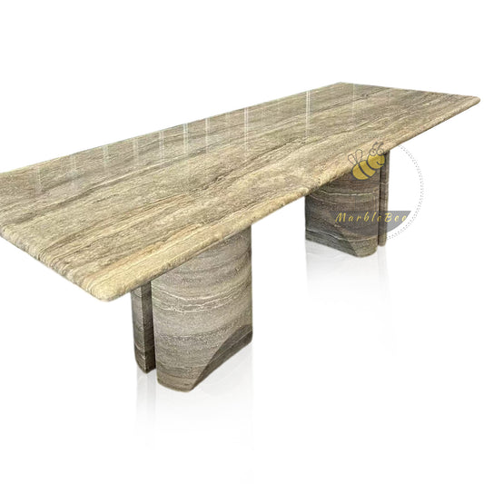 Modern Marble Dining Table Silver Travertine In Stock Free Delivery