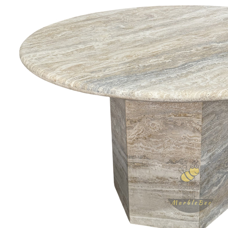 Silver Travertine Pedestal Table In Stock with Free Delivery