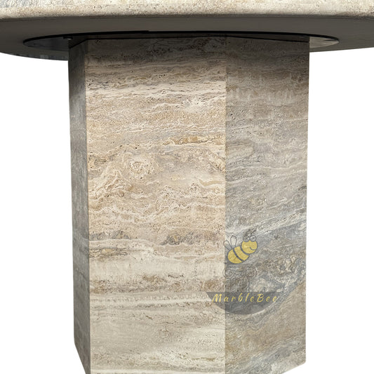 Silver Travertine Pedestal Table In Stock with Free Delivery