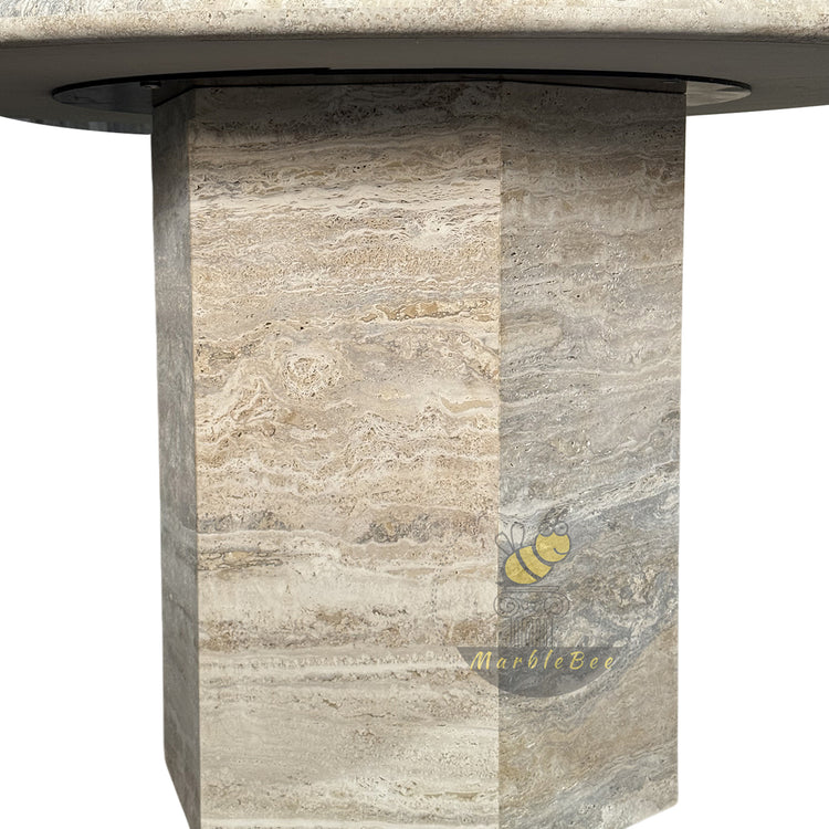 Silver Travertine Pedestal Table In Stock with Free Delivery