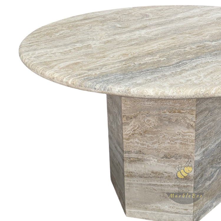 Silver Travertine Pedestal Table In Stock with Free Delivery