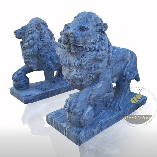 Wooden Gray Marble Large Lion Sculpture