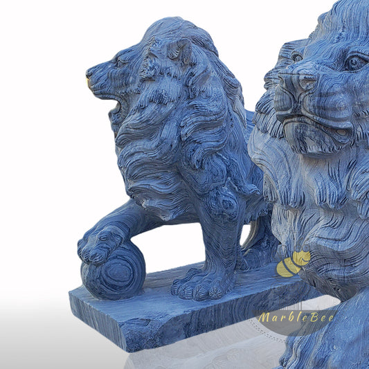 Wooden Gray Marble Large Lion Sculpture