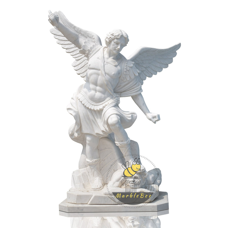 Outdoor Religious Life Size White Marble Archangel Statue Catholic St Michael Statues of Saints