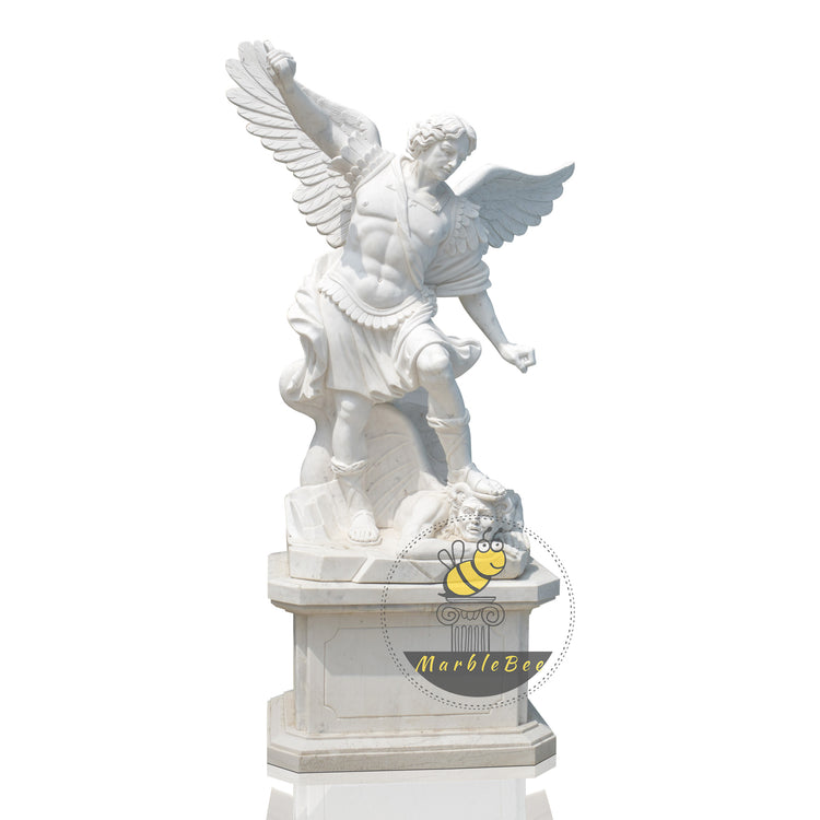 Outdoor Religious Life Size White Marble Archangel Statue Catholic St Michael Statues of Saints