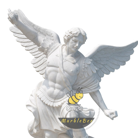 Outdoor Religious Life Size White Marble Archangel Statue Catholic St Michael Statues of Saints