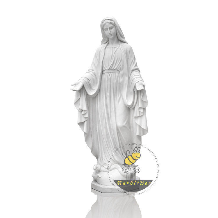 hand carve white outdoor religious marble statue of mother mary