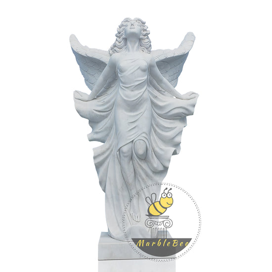 Life Size White Marble Winged Woman Fairy Sculpture Beautiful Marble Angel Statue