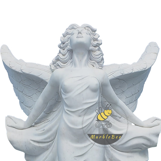 Life Size White Marble Winged Woman Fairy Sculpture Beautiful Marble Angel Statue