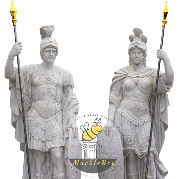 Outdoor Garden Antique Men and Female Marble Warrior Sculpture Greek Athena Statue 